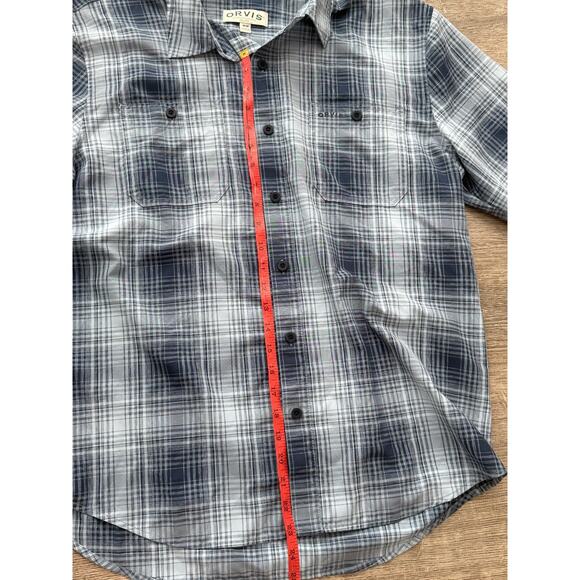 Orvis Shirt Mens Blue Plaid Short Sleeve Button Up Lightweight Medium - Picture 4 of 5